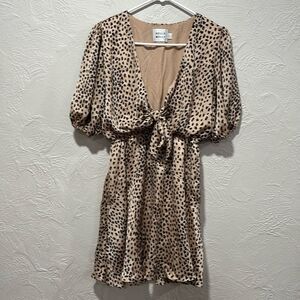 Hello Molly Hand On My Heart Dress Brown Tie Front A Line Size 4/Small
